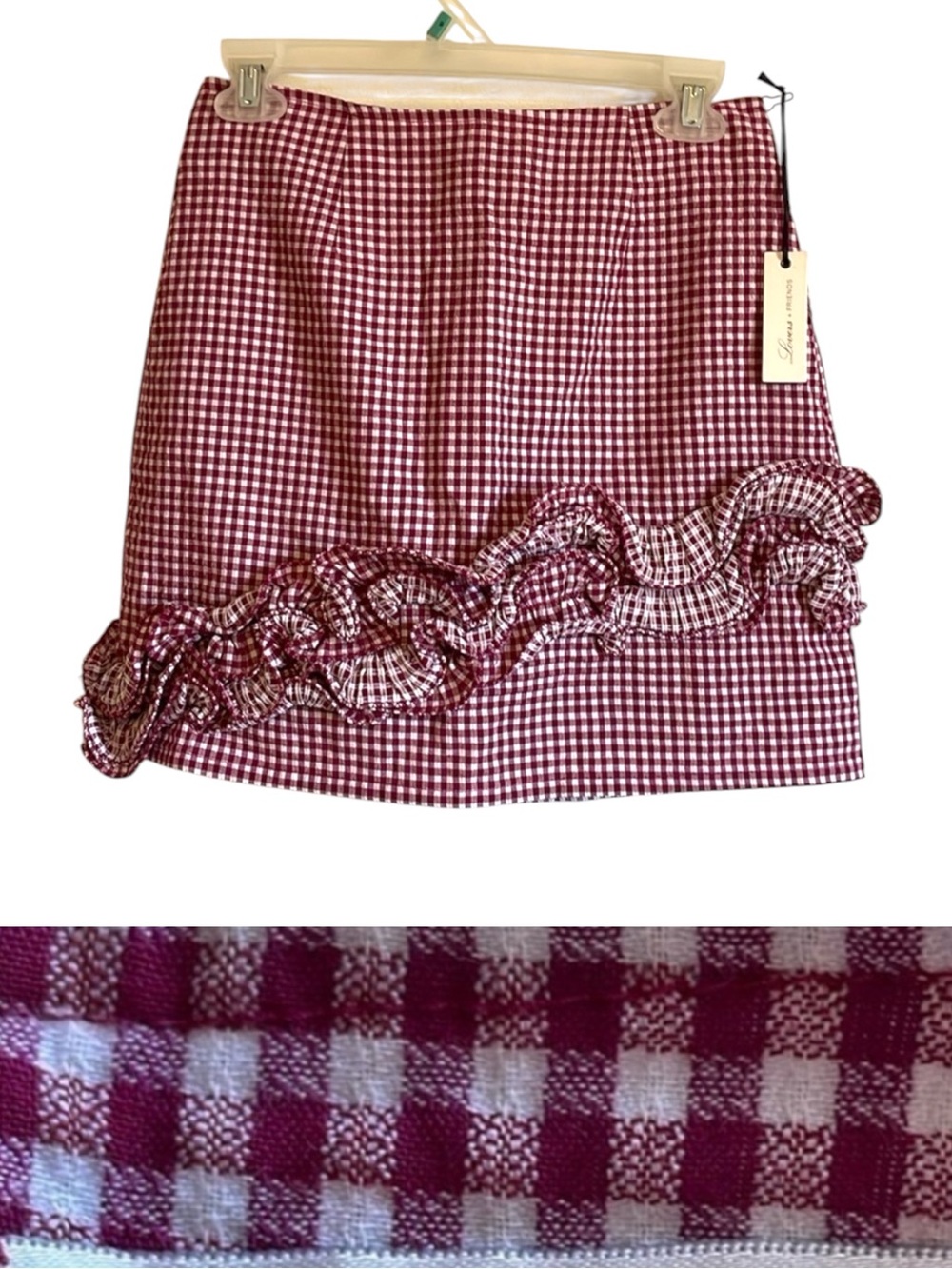 LOVERS + FRIENDS Gingham Mini Skirt Sm New Red Tomato Girl Ballard Cranberry Far